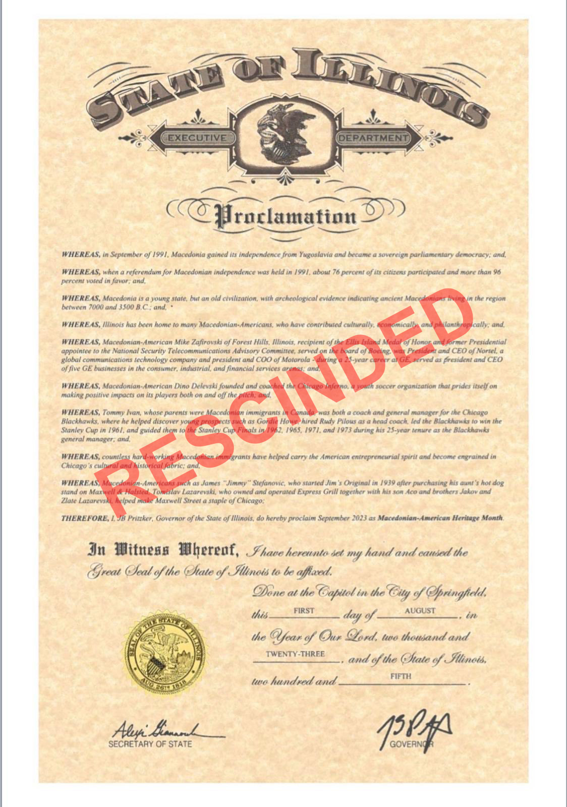 The United Macedonian Diaspora in the US failed. There will be no Macedonian American Heritage Month in Illinois or Michigan
